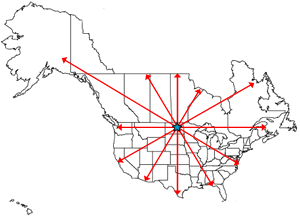 Map of  US and Canada